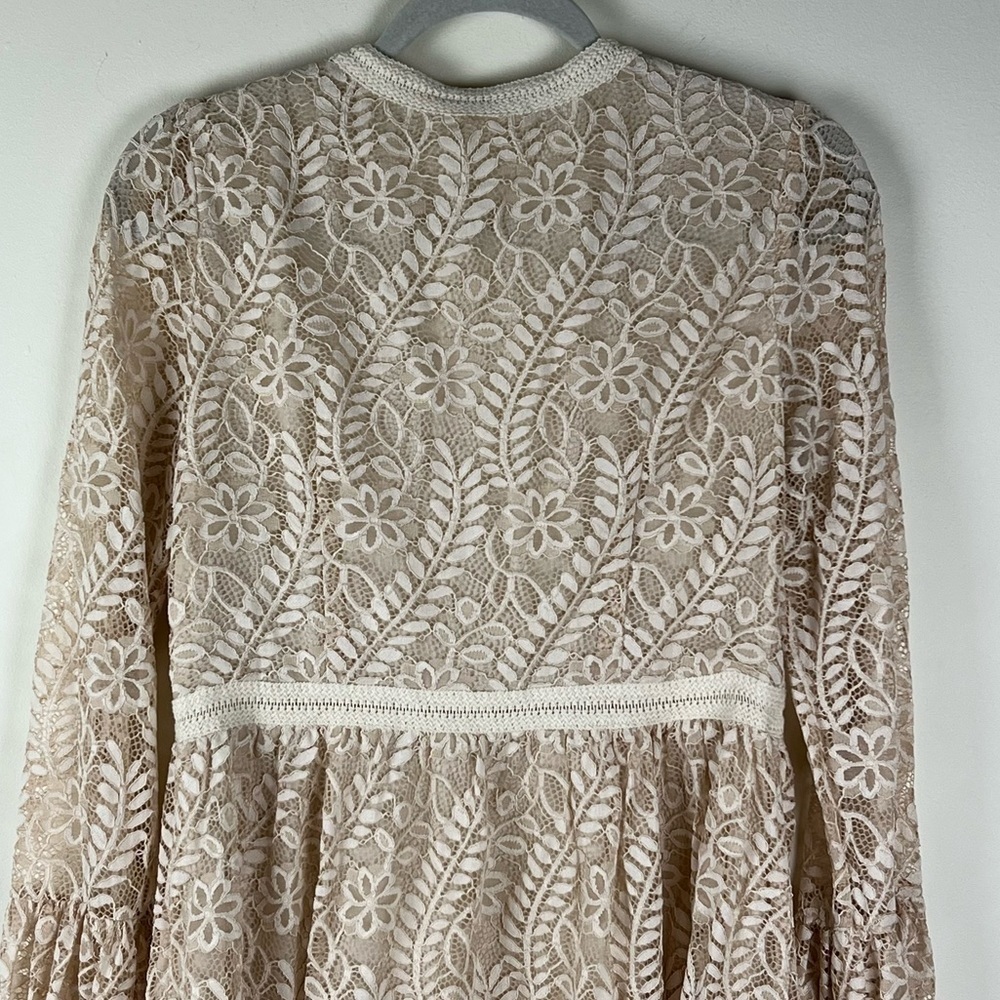 Mystree | Coquette Cottage Core Babydoll Lace Midi Dress In Cream | M - Picture 8 of 16